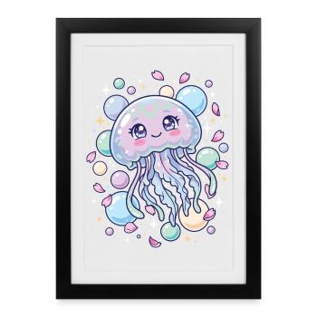 Pastel Kawaii Jellyfish Aesthetic - Framed poster (27 × 37 cm) - black - Front