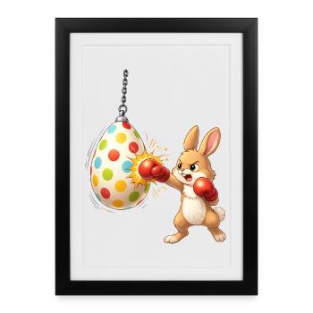 Boxing Easter Bunny with Easter Egg Punching Bag - Framed poster (27 × 37 cm) - black - Front