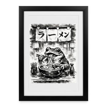 Ramen Noodles Frog Sumi-e Ink Drawing - Framed poster (27 × 37 cm) - black - Front