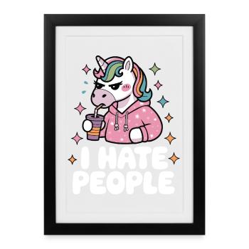 Grim Unicorn Hoodie Hate People Hate People - Framed poster (27 × 37 cm) - black - Front
