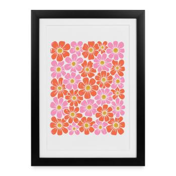 Retro Groovy Flowers – Sérigraphie d’art populaire des années 70 De - Affiche encadrée (27 × 37 cm) - noir - Devant