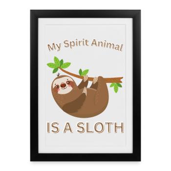 Mon animal spirituel est un paresseux drôle, paresseux et somnolent - Affiche encadrée (27 × 37 cm) - noir - Devant