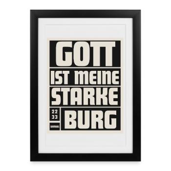 Dieu est mon château fort | Samuel 22:33 - Affiche encadrée (27 × 37 cm) - noir - Devant