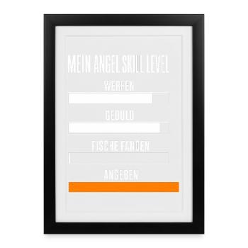 Mein Angel Skill Level Lustiges Angler Motiv mit - Gerahmtes Poster (27 × 37 cm) - Schwarz - Vorne