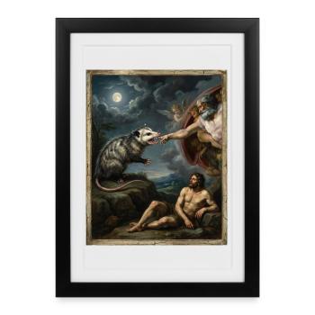 Opossum Beats God's Hand Funny Opossum Meme - Framed poster (27 × 37 cm) - black - Front