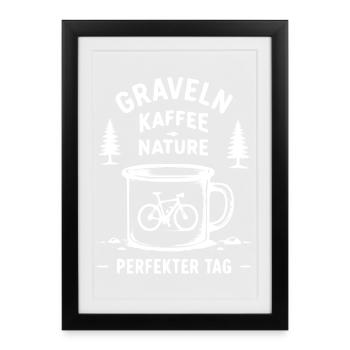 Gravel Kaffee Natur Fahrrad-Tasse - Gerahmtes Poster (27 × 37 cm) - Schwarz - Vorne