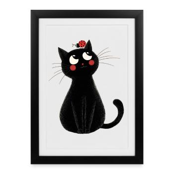 Cat with ladybug - Framed poster (27 × 37 cm) - black - Front