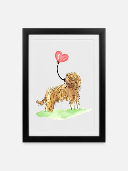 Briard Herzluftballon Aquarell Hunde - Gerahmtes Poster (27 × 37 cm) - Schwarz
