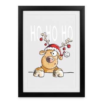 Ho Ho Ho Rentier - Rentiere - Ren - Geschenk - Gerahmtes Poster (27 × 37 cm) - Schwarz - Vorne