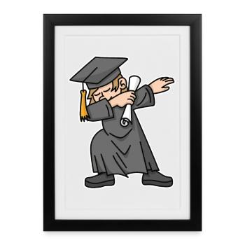 Boy student dab dabbing graduation school - Affiche encadrée (27 × 37 cm) - noir - Devant