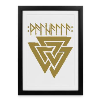 Valhalla in runes with Valknut, symbol of Odin - Framed poster (27 × 37 cm) - black - Front