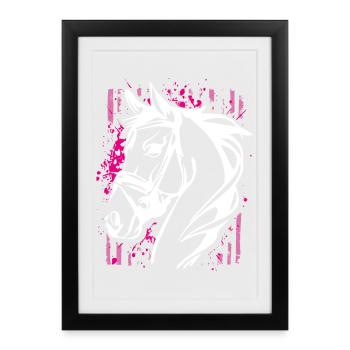 Cheval de style graffiti avec éclaboussure de couleur rose - Affiche encadrée (27 × 37 cm) - noir - Devant