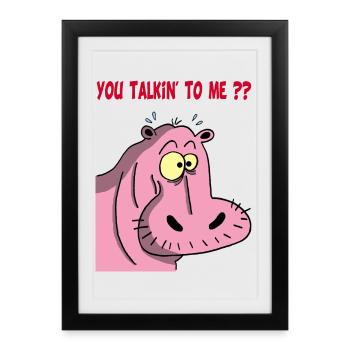 Hippopotame rose - Affiche encadrée (27 × 37 cm) - noir - Devant