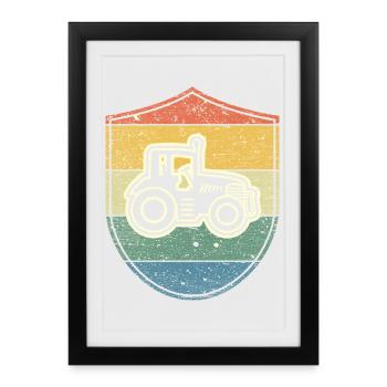 Tracteur pour agriculteurs et agriculteurs - Emblème vintage - Affiche encadrée (27 × 37 cm) - noir - Devant