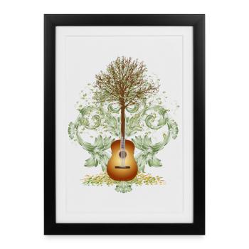 fascinant motif de guitare surréaliste avec arbre - Affiche encadrée (27 × 37 cm) - noir - Devant