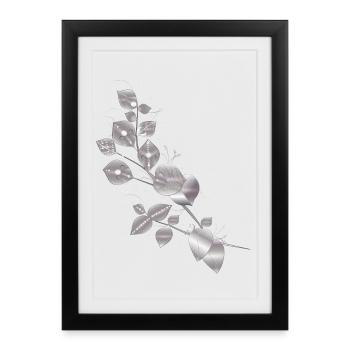vrilles de feuilles nobles à l’aspect argenté métallique - Affiche encadrée (27 × 37 cm) - noir - Devant