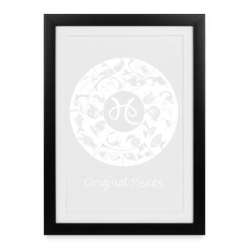 Signe du zodiaque Poissons 001 blanc - Affiche encadrée (27 × 37 cm) - noir - Devant