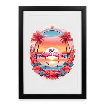Flamants roses - Affiche encadrée (27 × 37 cm) - noir - Devant