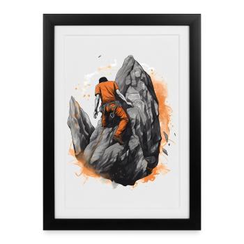 Climbing mountaineer with orange outfit - Framed poster (27 × 37 cm) - black - Front