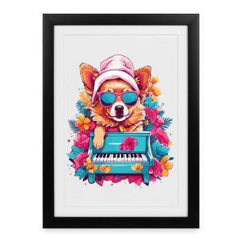 Dog with Piano - Framed poster (27 × 37 cm) - black - Front