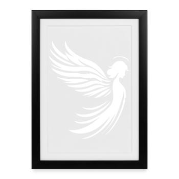 Un ange avec des ailes et une silhouette de halo - Affiche encadrée (27 × 37 cm) - noir - Devant