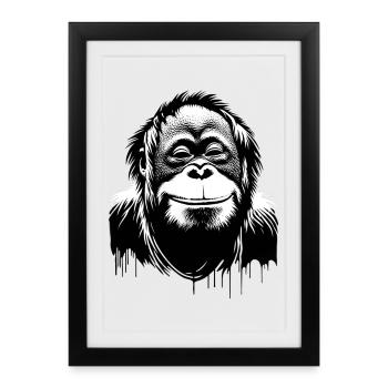 Grinning Orangutan Face | Monkey smiles - Framed poster (27 × 37 cm) - black - Front