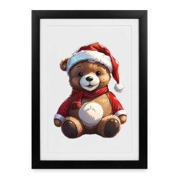 Noël mignon ours en peluche chapeau de Père Noël - Affiche encadrée (27 × 37 cm) - noir - Devant