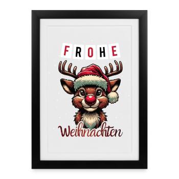 Frohe Weihnachten Rudolf das Rentier Adventszeit - Gerahmtes Poster (27 × 37 cm) - Schwarz - Vorne