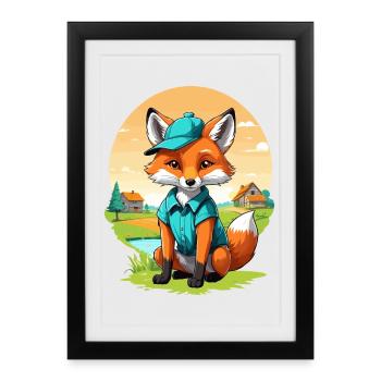 Renard avec casquette - Affiche encadrée (27 × 37 cm) - noir - Devant