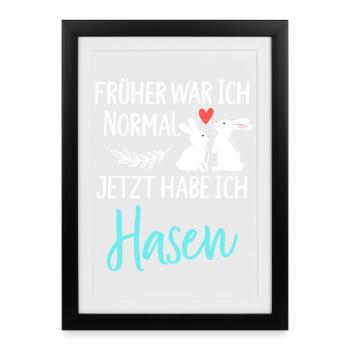 Früher war ich normal jetzt habe ich Hasen Spruch - Gerahmtes Poster (27 × 37 cm) - Schwarz - Vorne