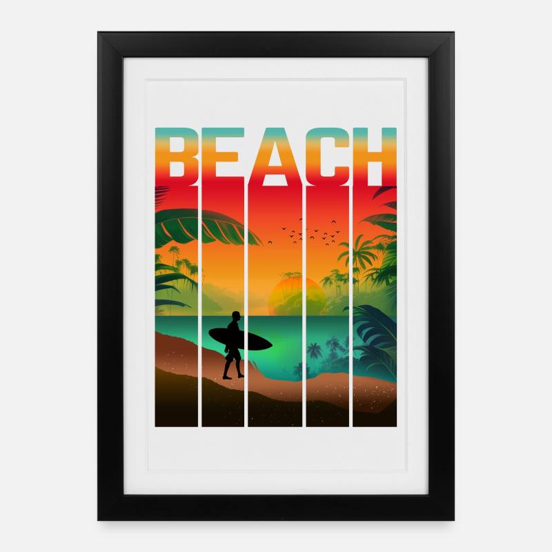 PLAGE ÎLE TROPICALE - Affiche encadrée (27 × 37 cm) - noir