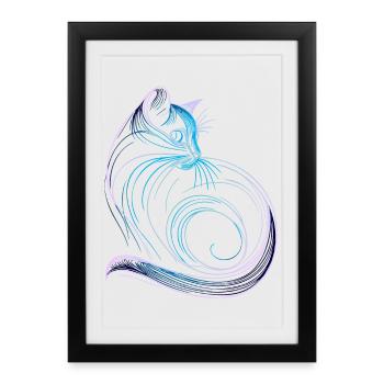 Cat style minimalist gradient blue - Framed poster (27 × 37 cm) - black - Front