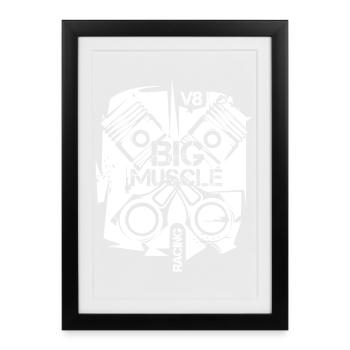 V8 Musclecar Moteur à piston Logo de voiture d’illustration - Affiche encadrée (27 × 37 cm) - noir - Devant