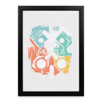 Logo rétro V8 Musclecar Moteur Vintage Moteur Piston Logo - Affiche encadrée (27 × 37 cm) - noir - Devant