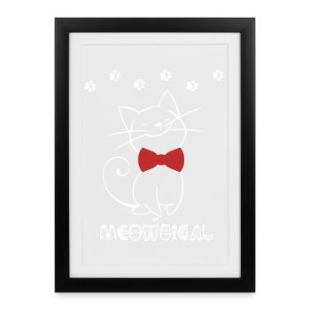 Illustration de chat ludique avec ruban rouge - Affiche encadrée (27 × 37 cm) - noir - Devant