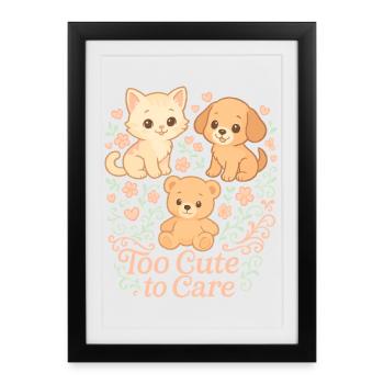 Trop mignon pour s’en soucier – Chat, chien et ours - Affiche encadrée (27 × 37 cm) - noir - Devant