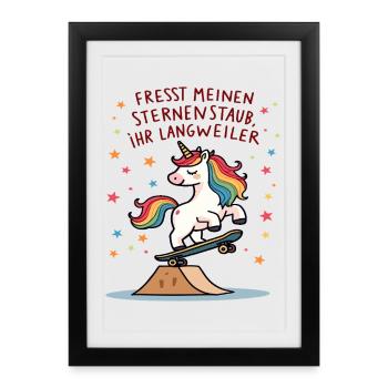 Planche à roulettes Licorne - Affiche encadrée (27 × 37 cm) - noir - Devant