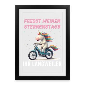 Einhorn Moped Tour - Gerahmtes Poster (27 × 37 cm) - Schwarz - Vorne
