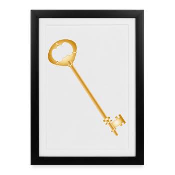 Antique Gold Tone Key Minimalist - Framed poster (27 × 37 cm) - black - Front