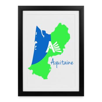 Stylized map of Aquitaine in bright colors - Framed poster (27 × 37 cm) - black - Front