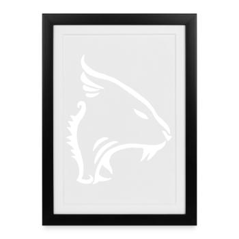 Lion minimaliste blanc - Affiche encadrée (27 × 37 cm) - noir - Devant