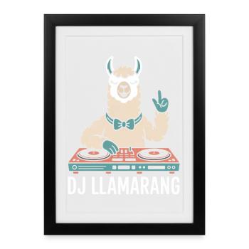 DJ LLAMARANG Lama DJ Party Club Musique Humour - Affiche encadrée (27 × 37 cm) - noir - Devant