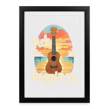 Pick Happiness! Ukulele Sunset - Framed poster (27 × 37 cm) - black - Front
