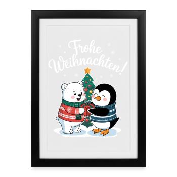 Polar Bear Penguin Christmas Sweater Cute Christmas - Framed poster (27 × 37 cm) - black - Front