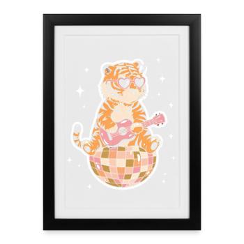 Tiger Disco Ball Groovy Retro 80s Costume - Framed poster (27 × 37 cm) - black - Front