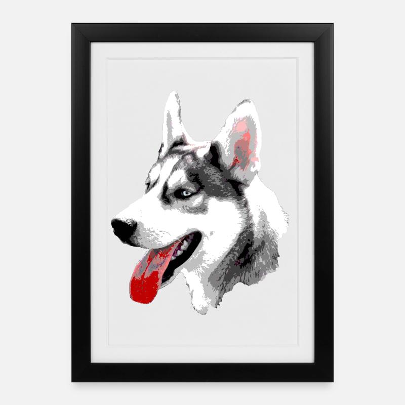 Tête Husky Pop Art - Affiche encadrée (27 × 37 cm) - noir