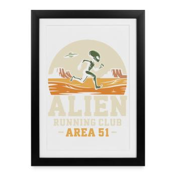 Funny Area 51 Alien OVNI Running Runner - Affiche encadrée (27 × 37 cm) - noir - Devant