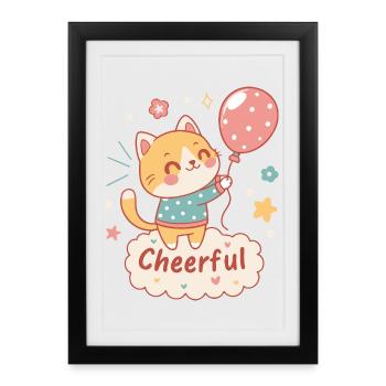 Festive Balloon Cat - Framed poster (27 × 37 cm) - black - Front