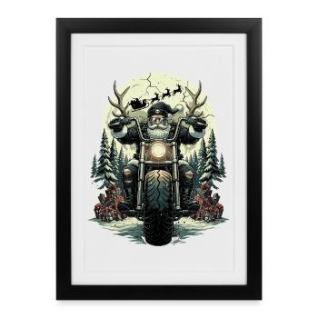 Moto de pierre motard drôle du Père Noël - Affiche encadrée (27 × 37 cm) - noir - Devant