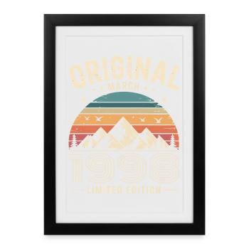 Vintage Born in March 1998 Original 28 years ago - Framed poster (27 × 37 cm) - black - Front